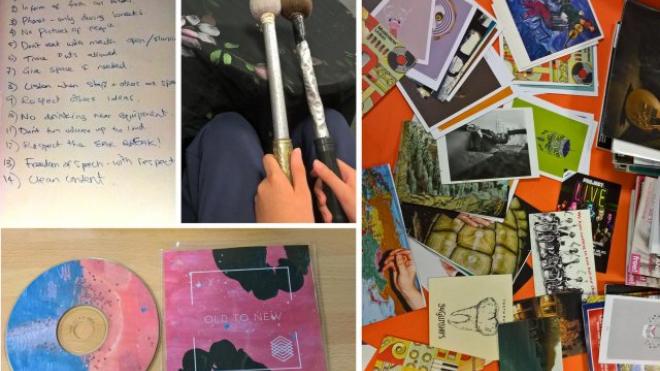 Collage of ideas and artwork created by students on Music Course